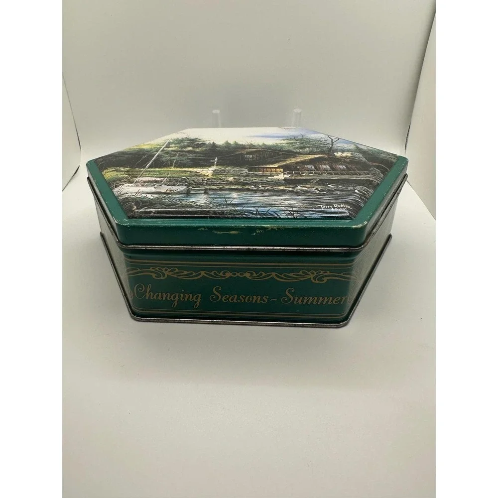 Terry Redlin Changing Seasons Summer Hexagon Tin Box 1998 Olive Can Company‎